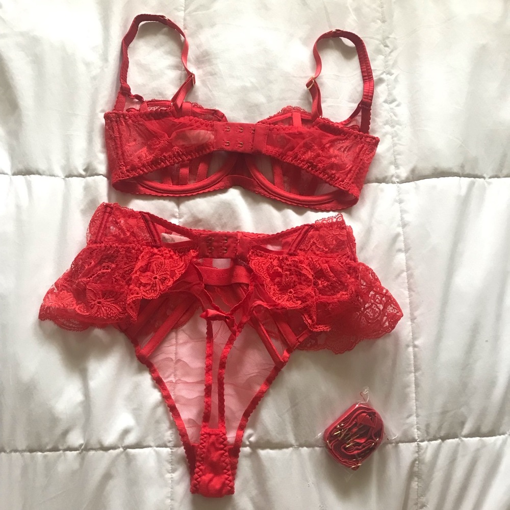 SOLD // AP Rozlyn SET Knickers Forever Bra (32DD) & Suspender Thong (2) w Straps - Picture 2 of 8